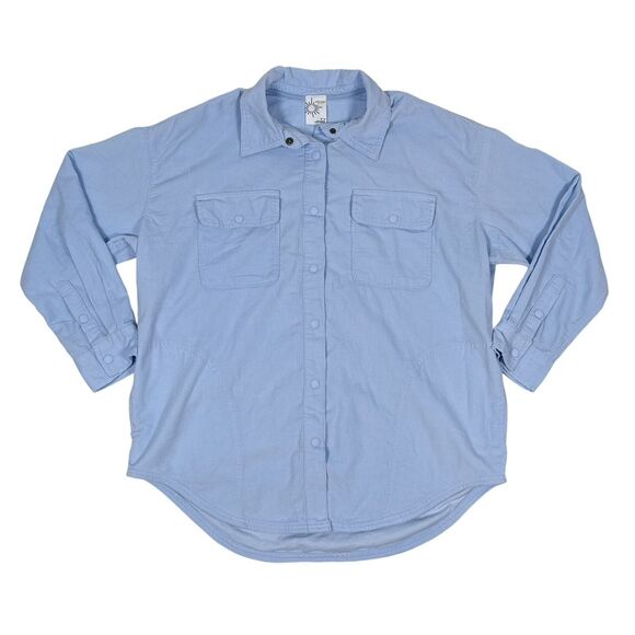 Offline By Aerie Corduroy Shirt Medium Blue Oversized Snap Button Up Shacket - Picture 1 of 10
